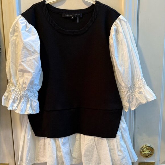 New English Factory Mixed Media Poplin Top - Picture 2 of 9